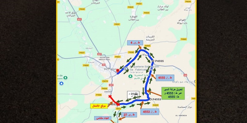 RN n° 27 : Rétablissement jeudi de la circulation entre Sidi Kacem et Bab Tissra